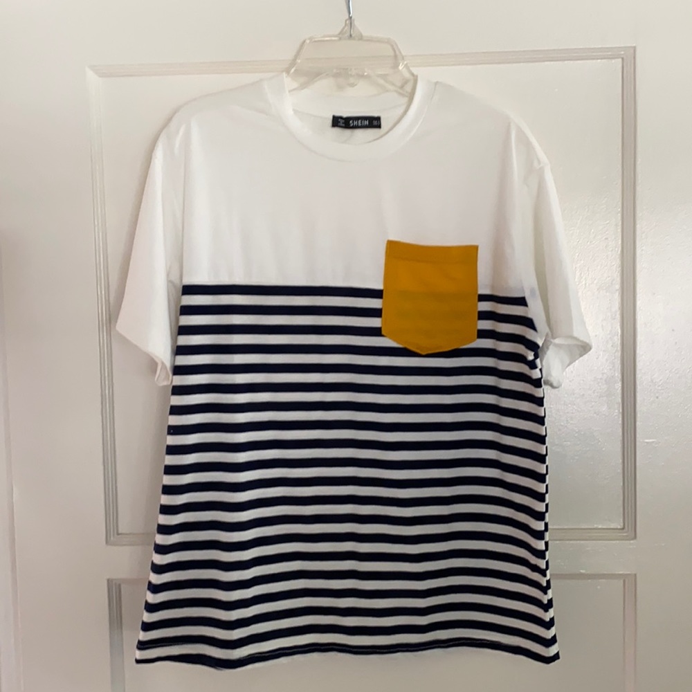SHEIN Pocket Patched Striped Tee Small